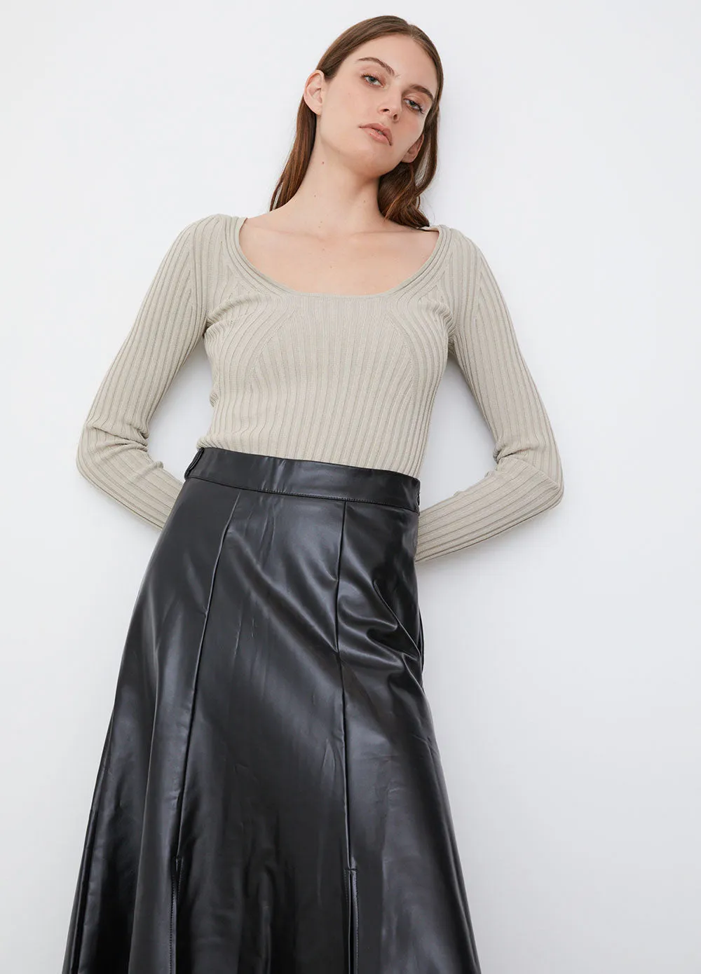 0023 VEGEA Leather A-line Skirt