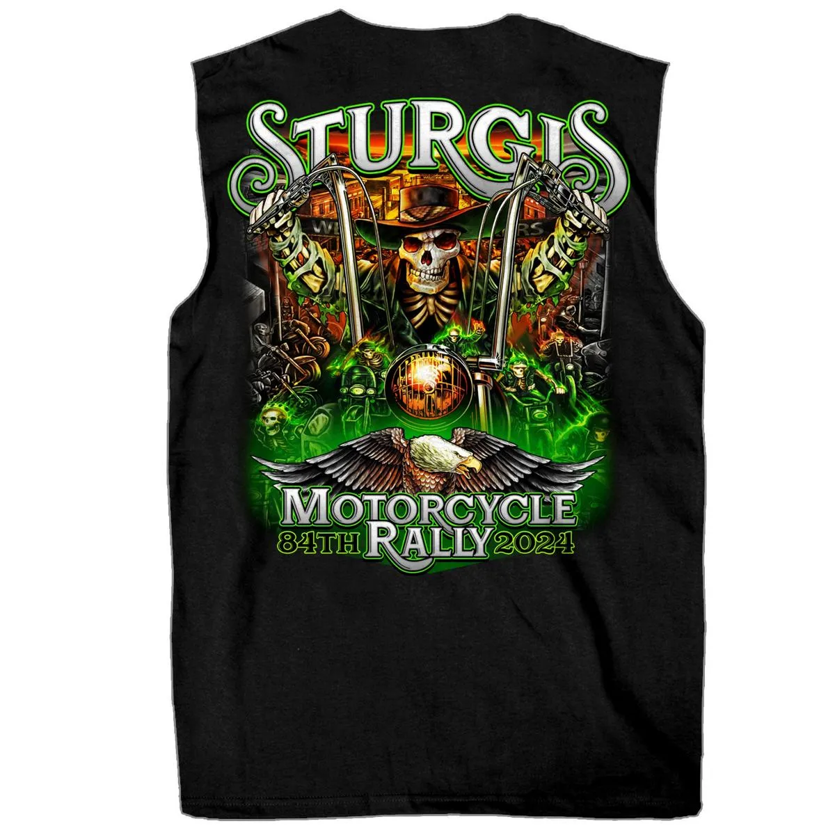 2024 Sturgis #1 Men's Design Eagle & Skull Black Motorcycle Rally Sleeveless T-Shirt SPB3070