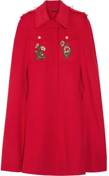 Appliquéd Wool Cape Coat in Red