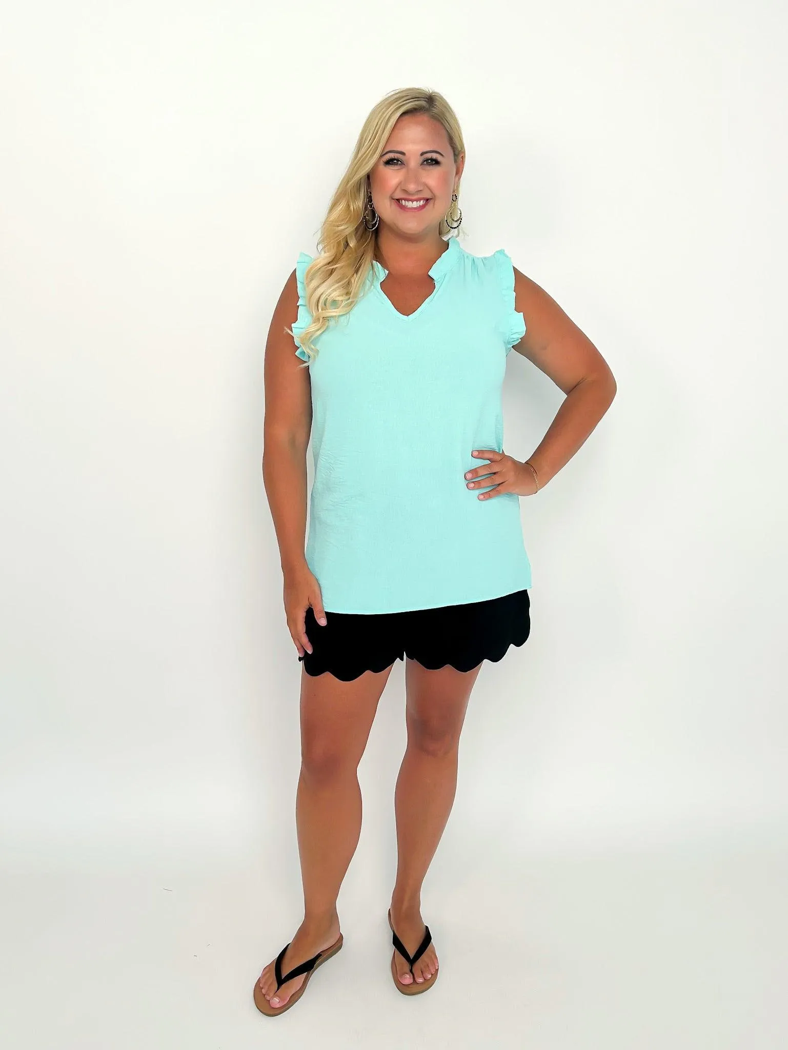 Aqua Sleeveless Ruffle Top