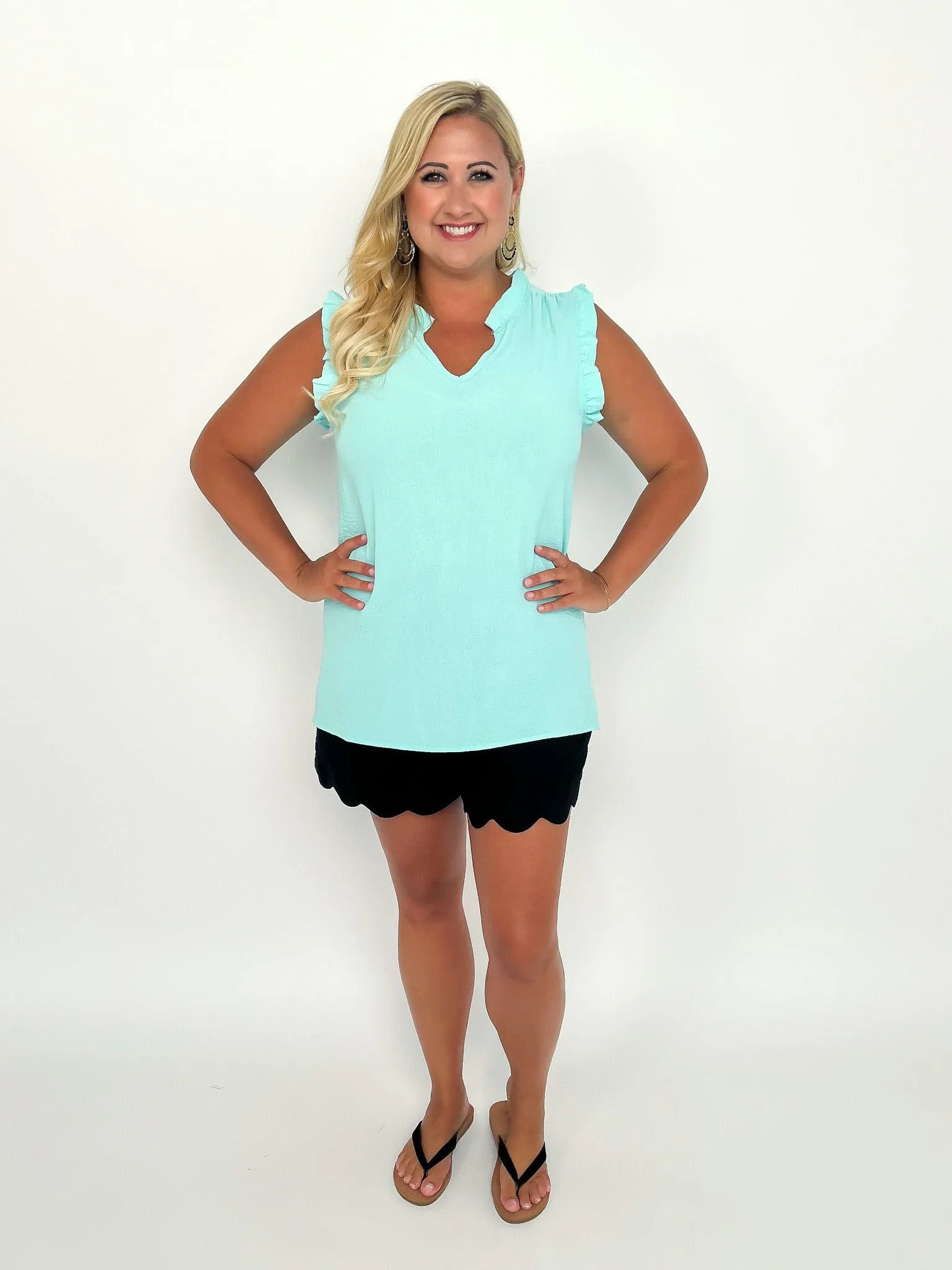 Aqua Sleeveless Ruffle Top