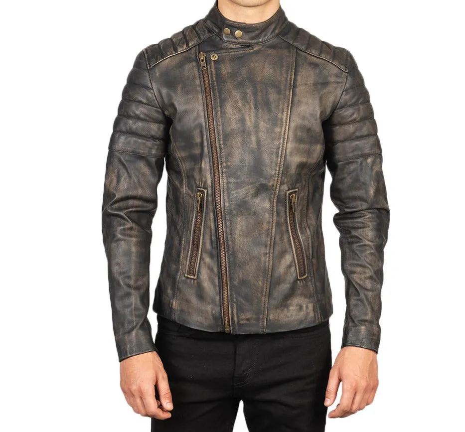 BIKER-1426 MUSH Distressed Brown Leather Biker Jacket