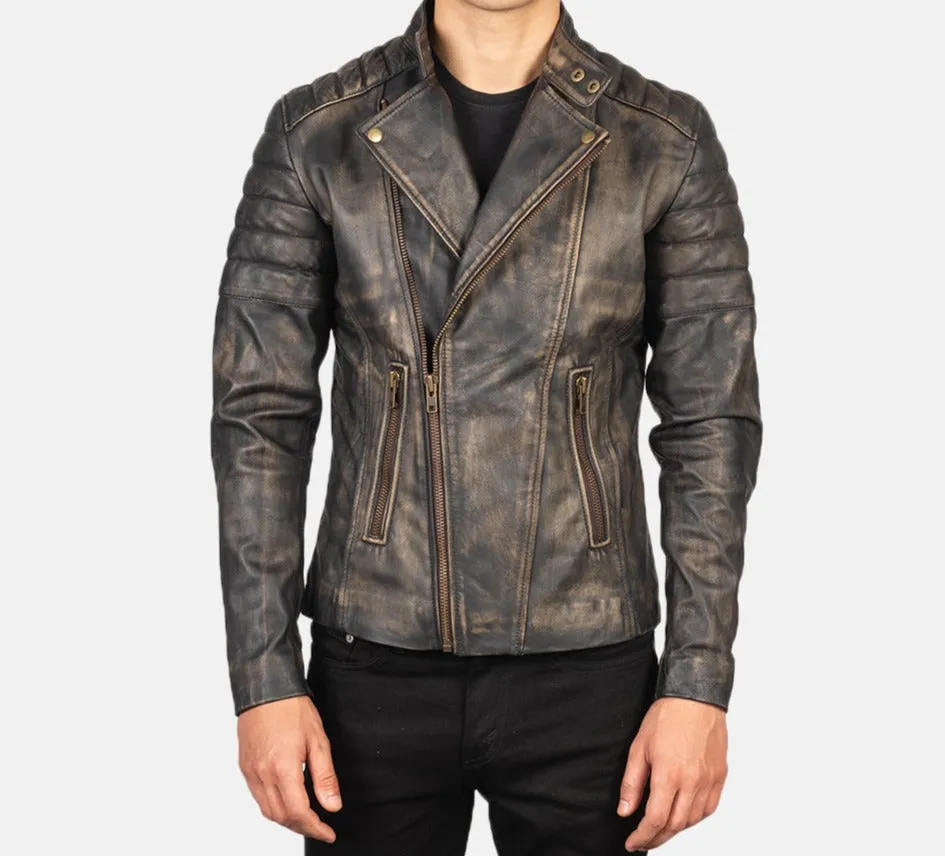 BIKER-1426 MUSH Distressed Brown Leather Biker Jacket