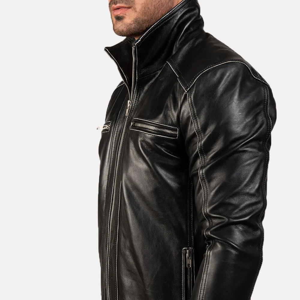 BIKER-1439 MUSH Black Leather Biker Jacket