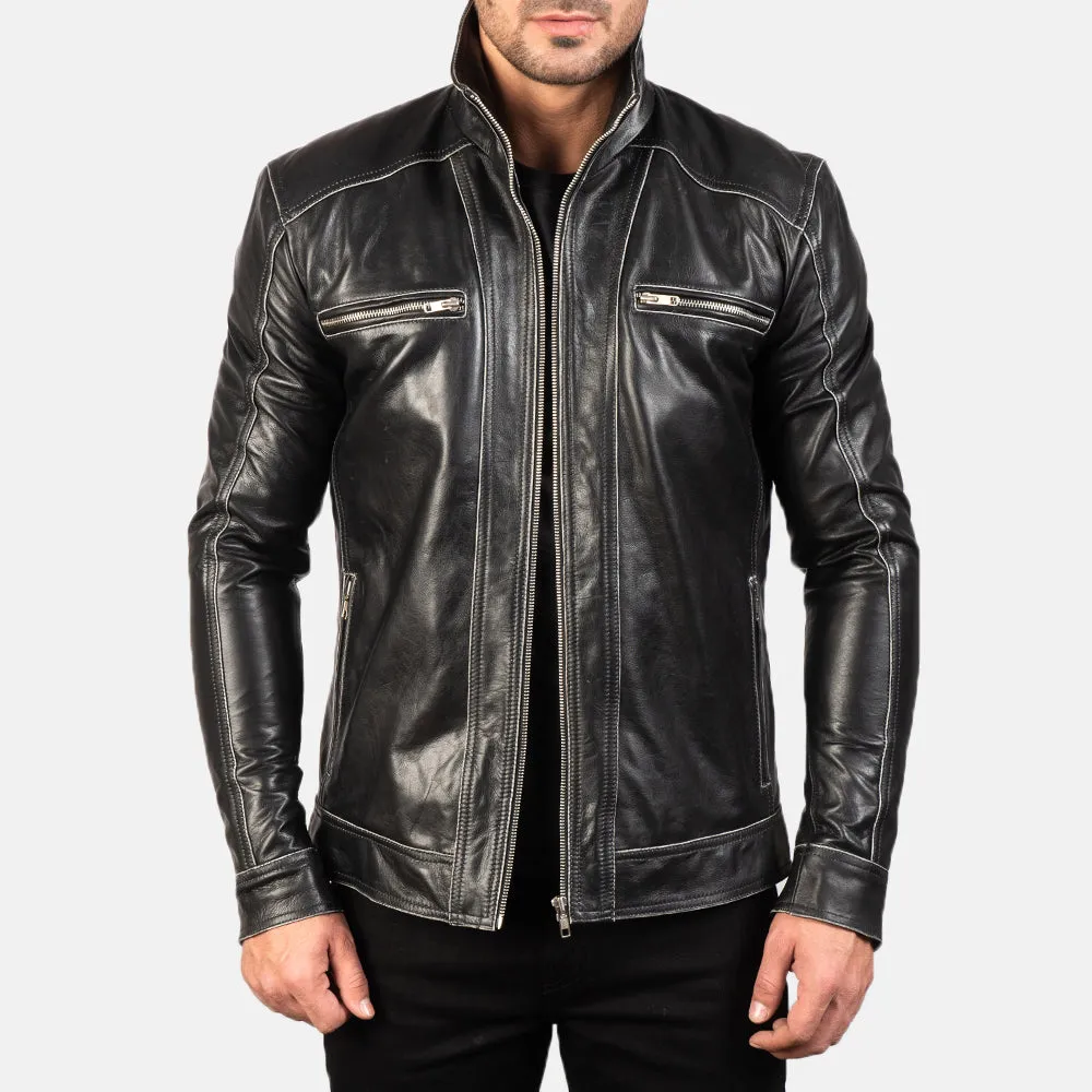 BIKER-1439 MUSH Black Leather Biker Jacket