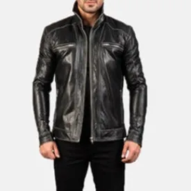 BIKER-1439 MUSH Black Leather Biker Jacket