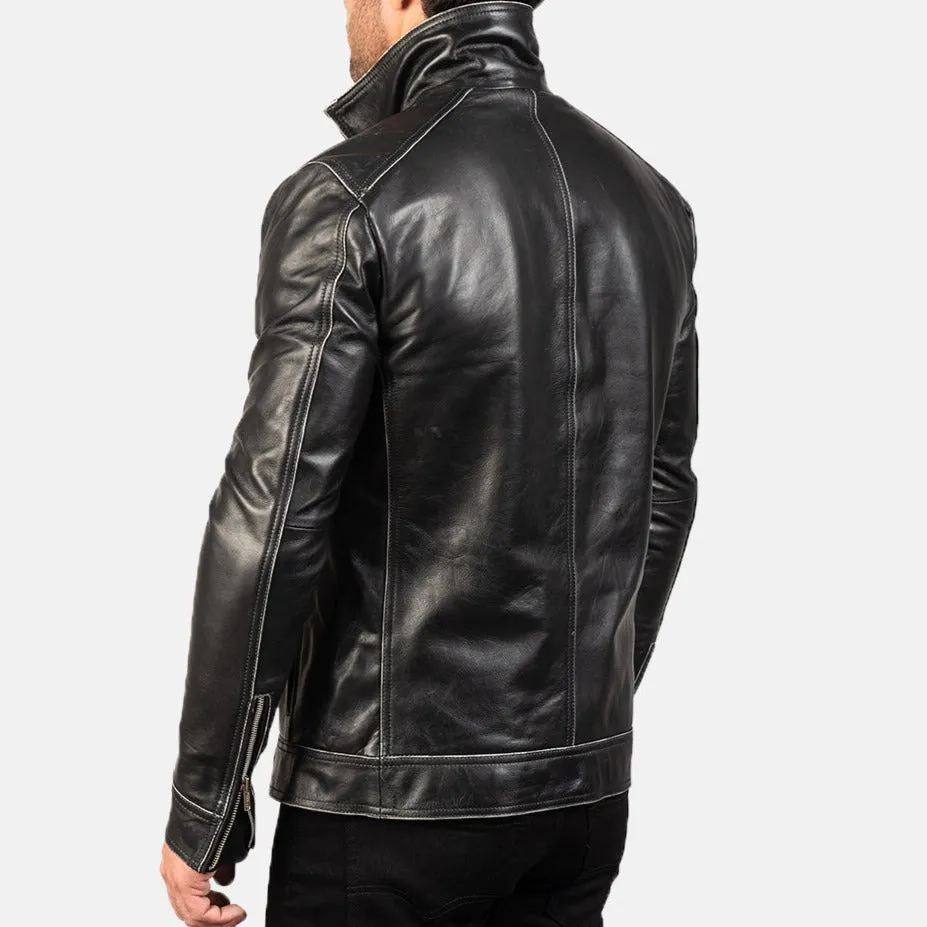 BIKER-1439 MUSH Black Leather Biker Jacket