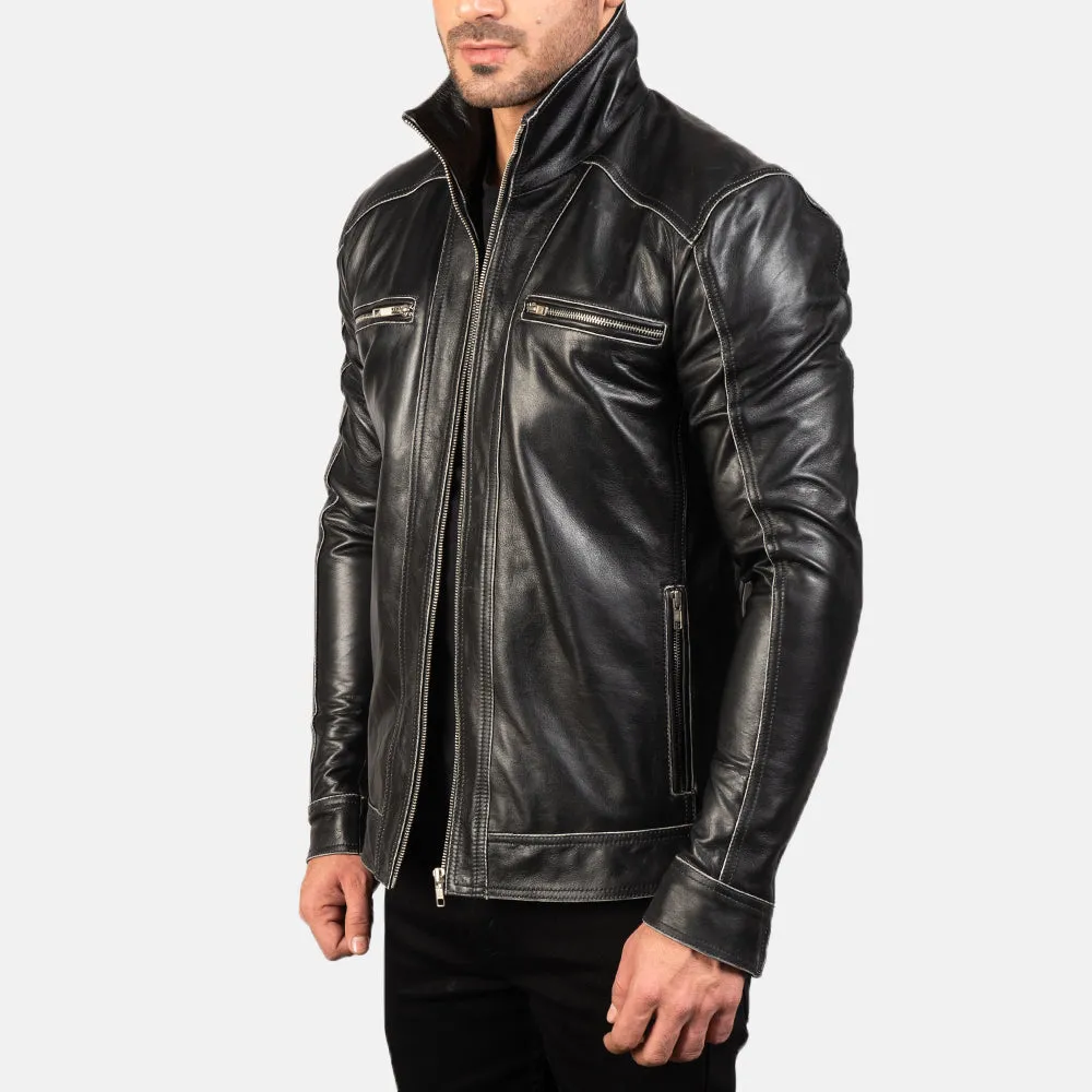 BIKER-1439 MUSH Black Leather Biker Jacket