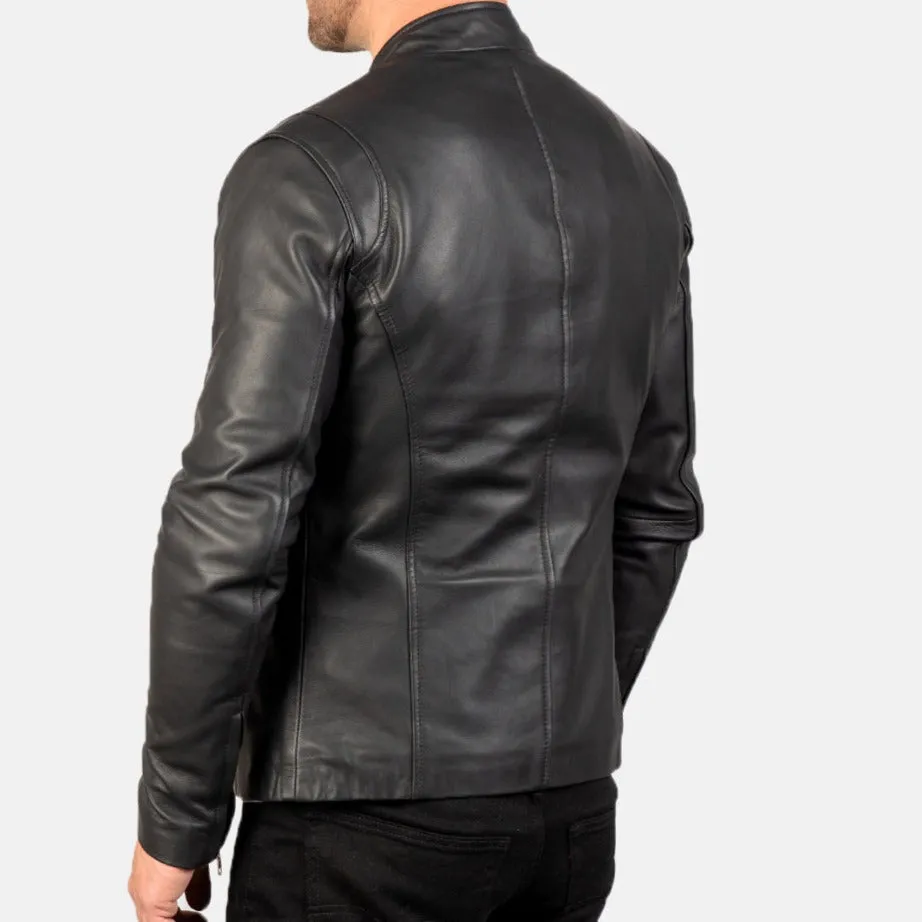 BIKER-1442 MUSH Black Leather Jacket