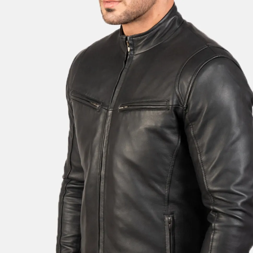 BIKER-1442 MUSH Black Leather Jacket