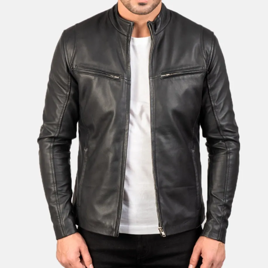 BIKER-1442 MUSH Black Leather Jacket