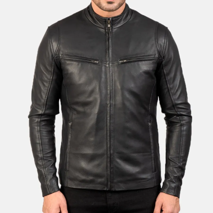 BIKER-1442 MUSH Black Leather Jacket