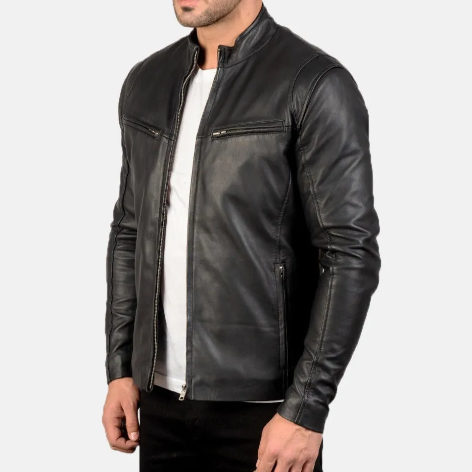 BIKER-1442 MUSH Black Leather Jacket