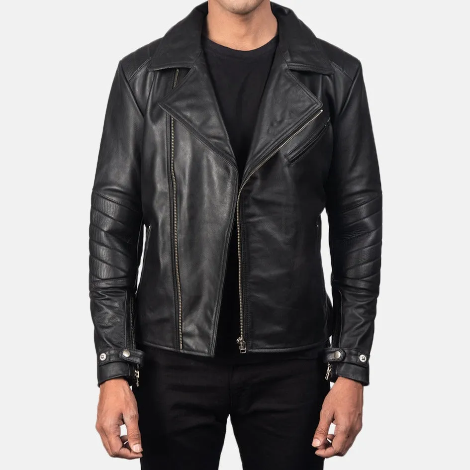 BIKER-1454 MUSH Black Leather Biker Jacket