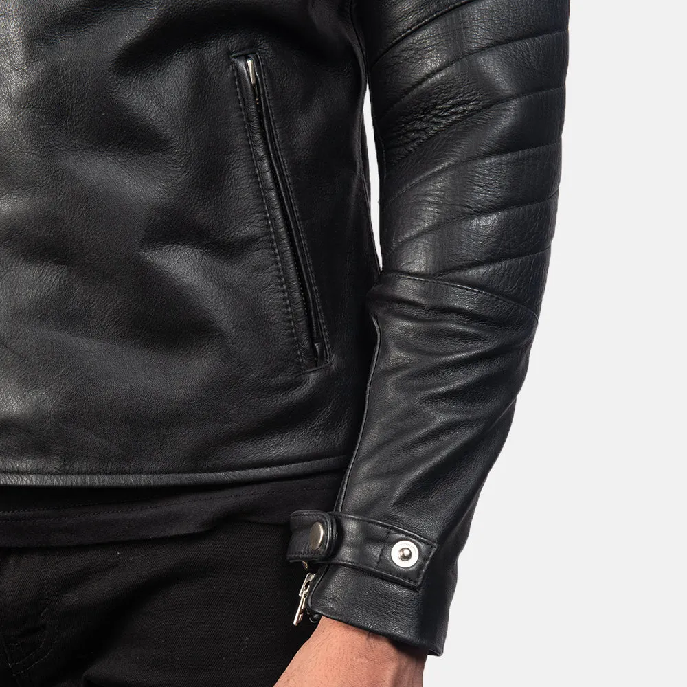 BIKER-1454 MUSH Black Leather Biker Jacket