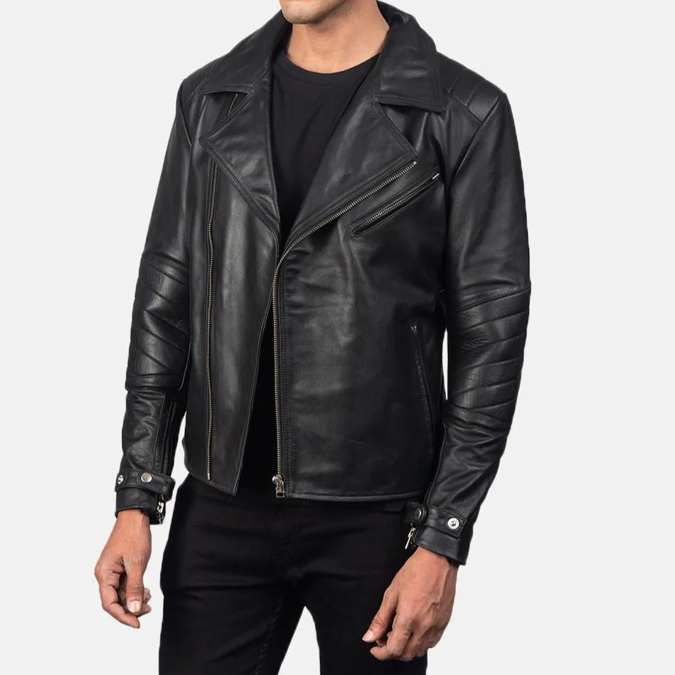 BIKER-1454 MUSH Black Leather Biker Jacket