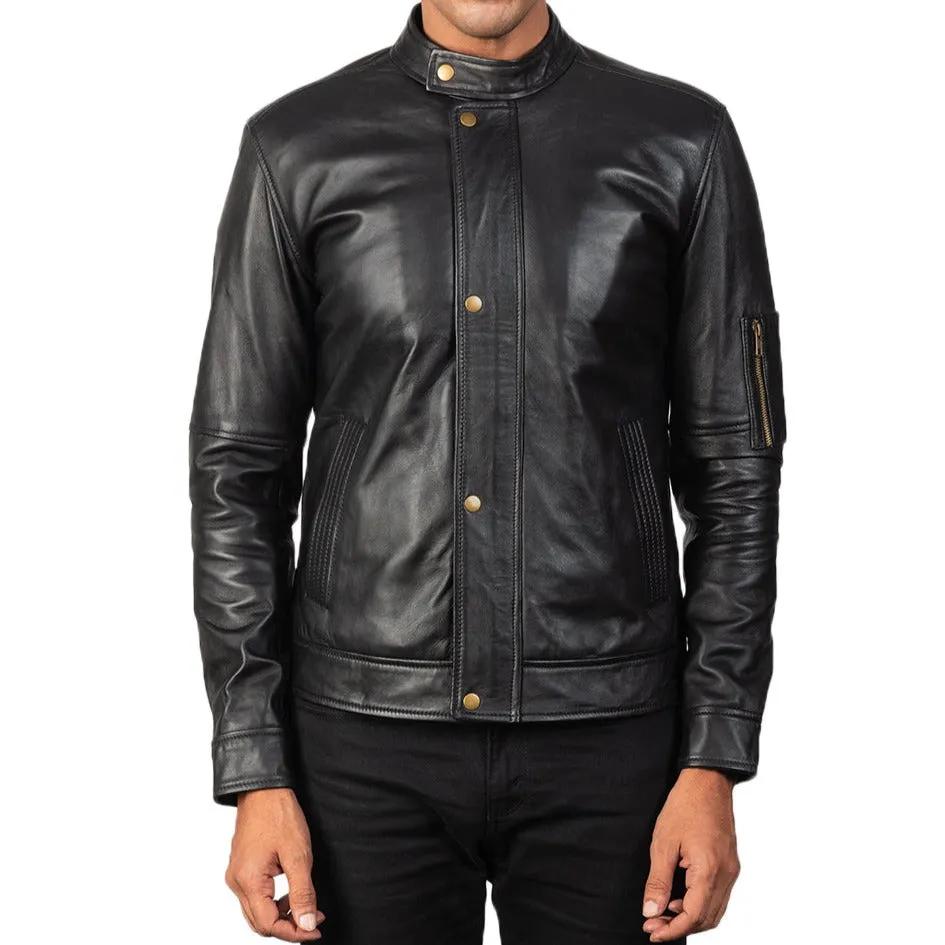 BIKER-1457 MUSH House Black Leather Biker Jacket