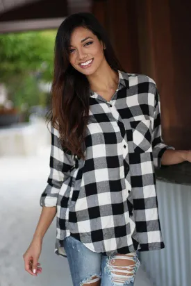 Black And Ivory Plaid Shirt