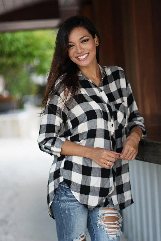 Black And Ivory Plaid Shirt