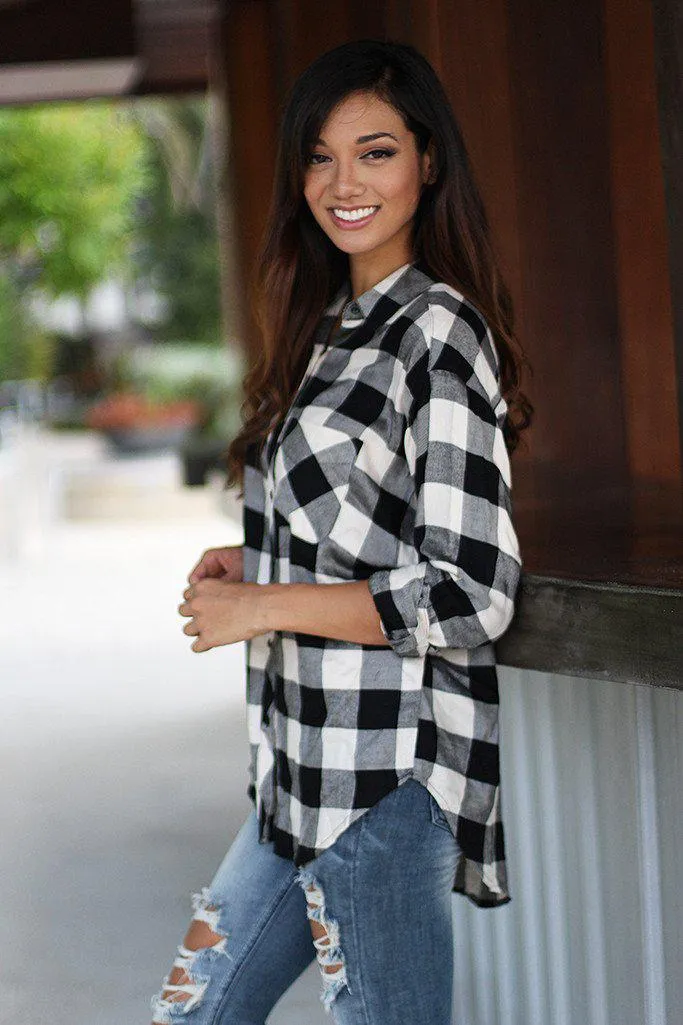 Black And Ivory Plaid Shirt