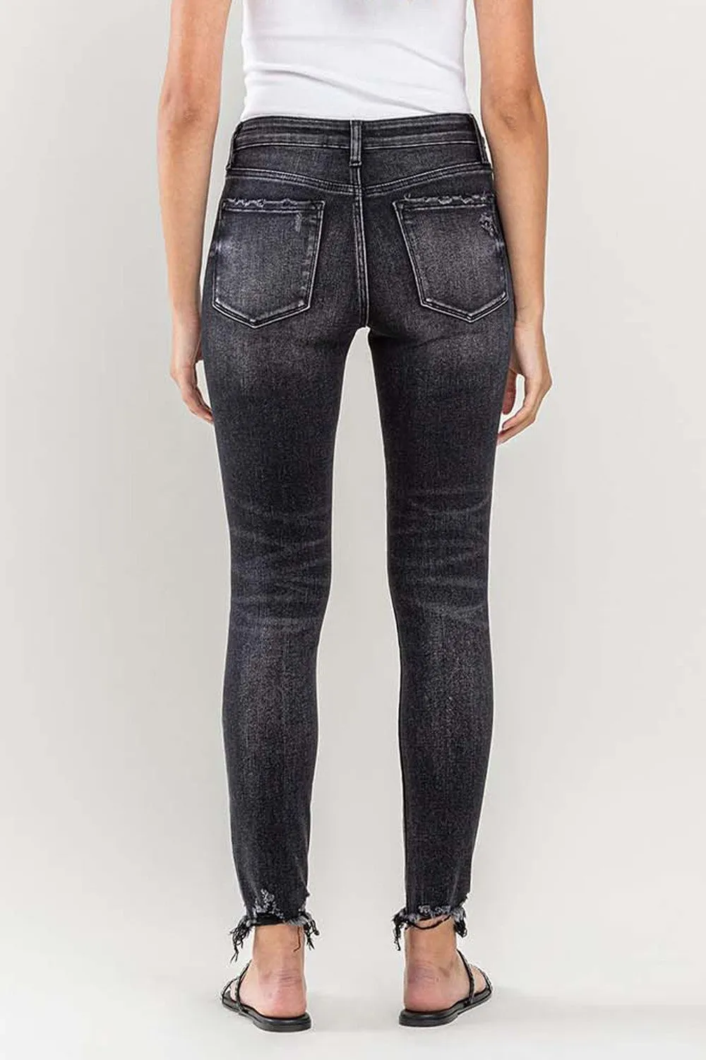 Black Raw Hem Cropped Skinny Jeans KESLEY