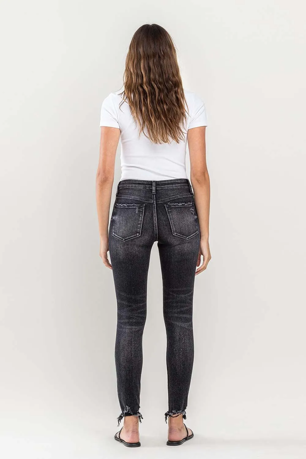 Black Raw Hem Cropped Skinny Jeans KESLEY