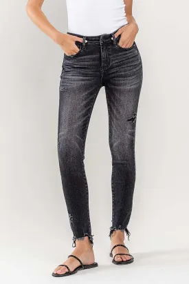 Black Raw Hem Cropped Skinny Jeans KESLEY