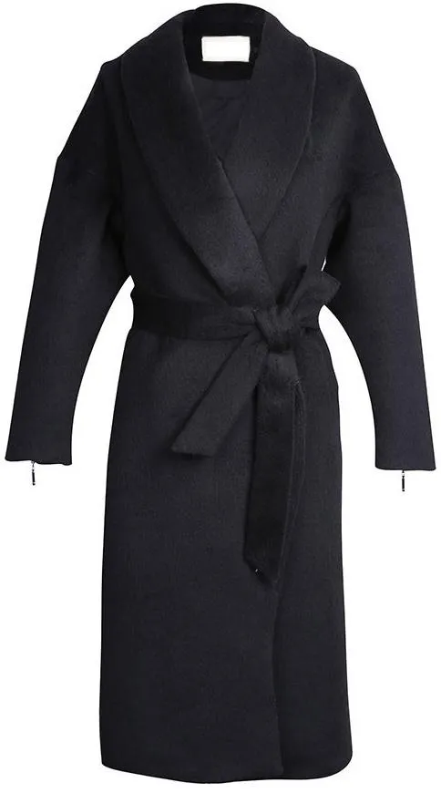 Black Wrap Wool-Blend Coat