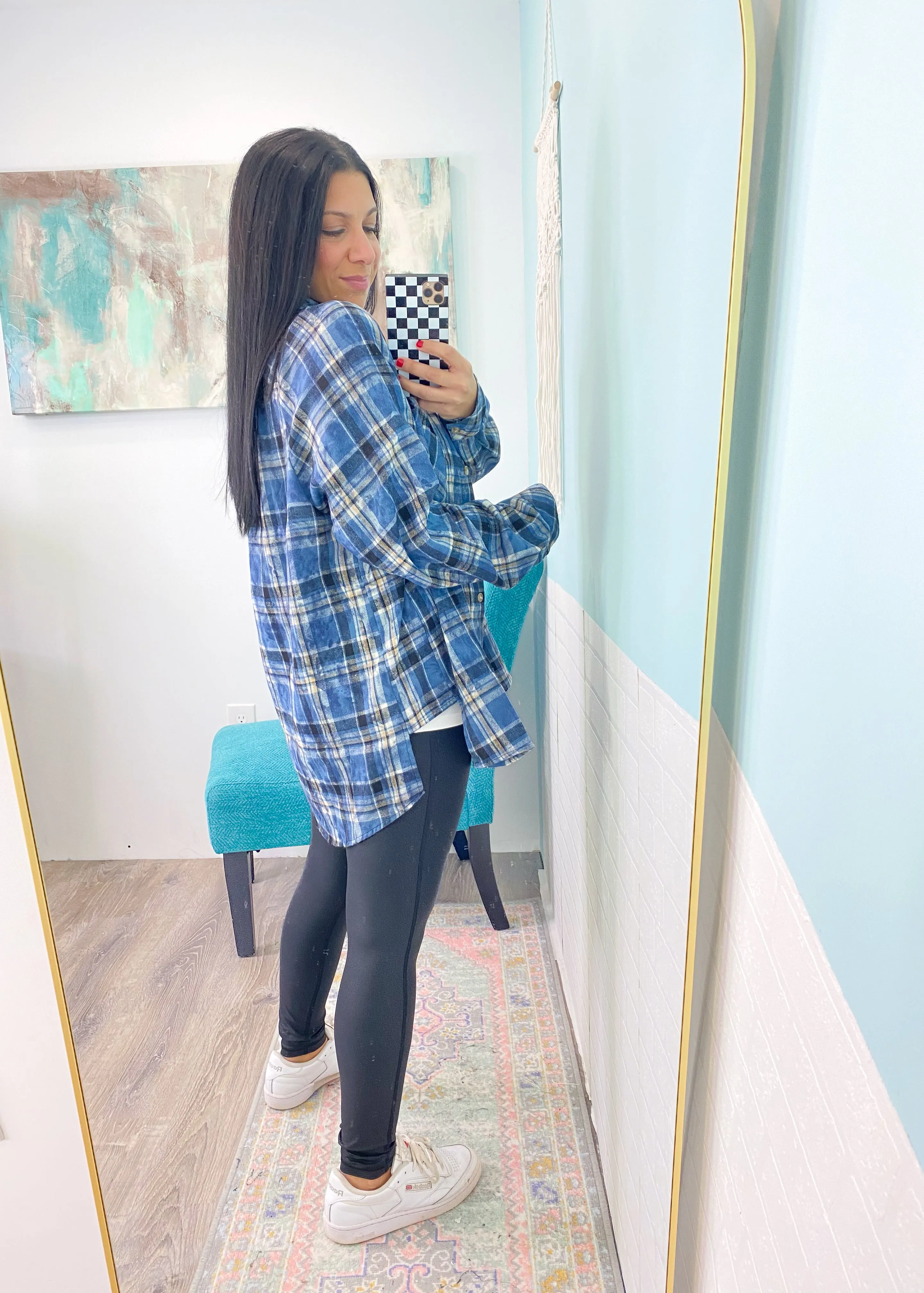 'Blue Moon' Oversized Navy Washed Plaid Shirt