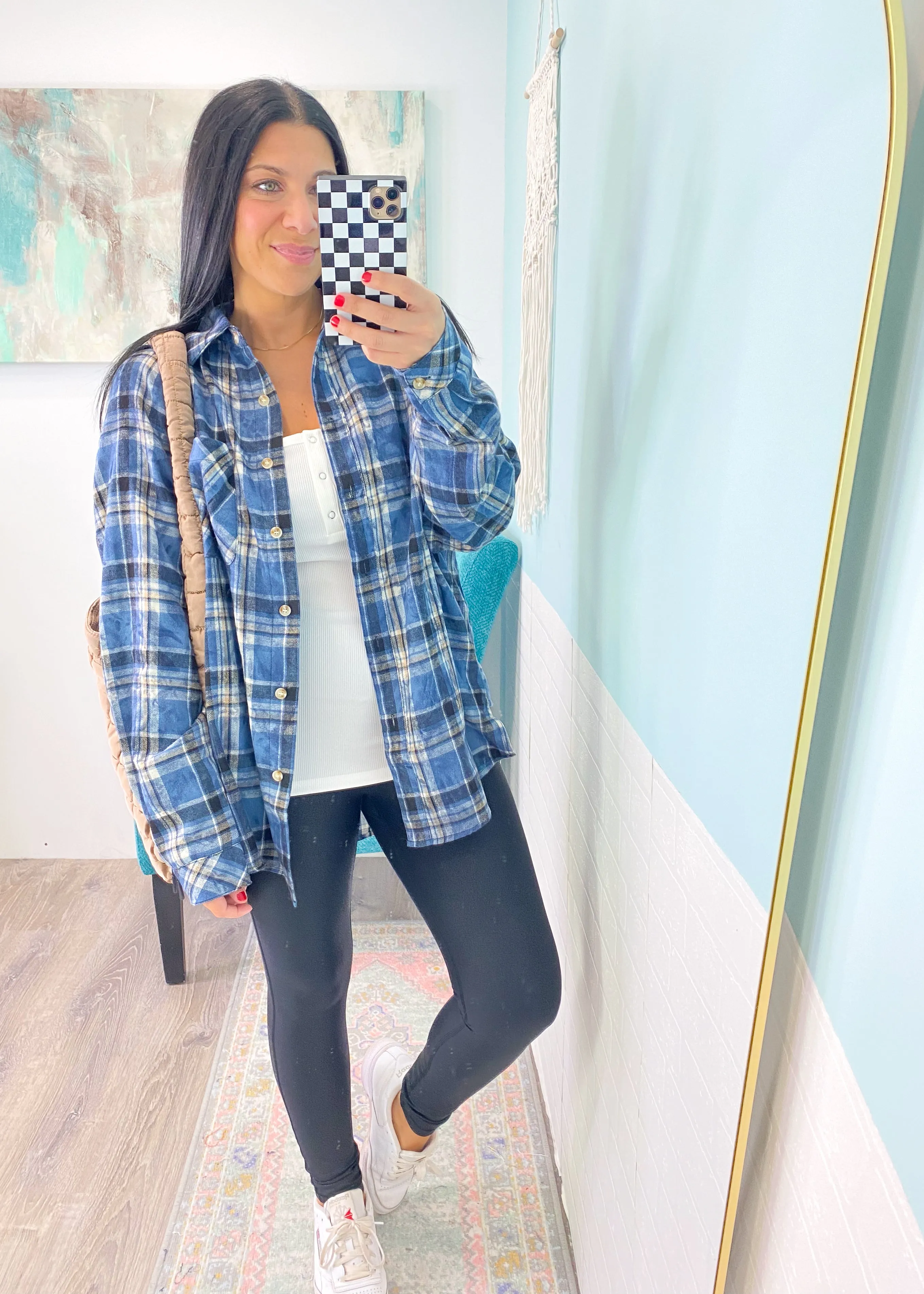 'Blue Moon' Oversized Navy Washed Plaid Shirt