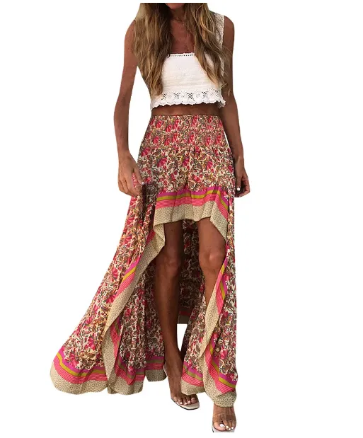 Boho Print Irregular Hem Floral Skirt