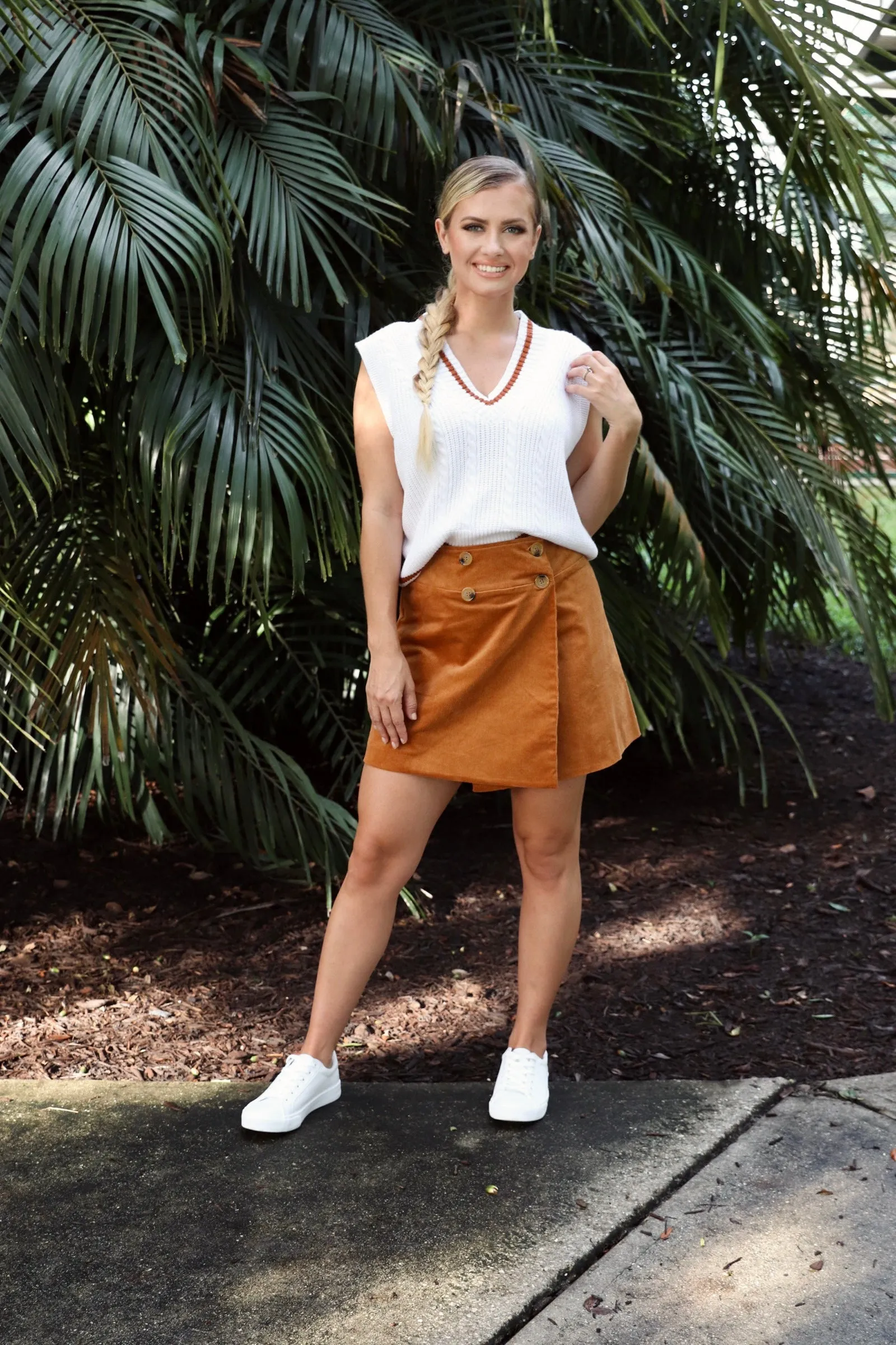 Camel High Waisted Corduroy Skirt