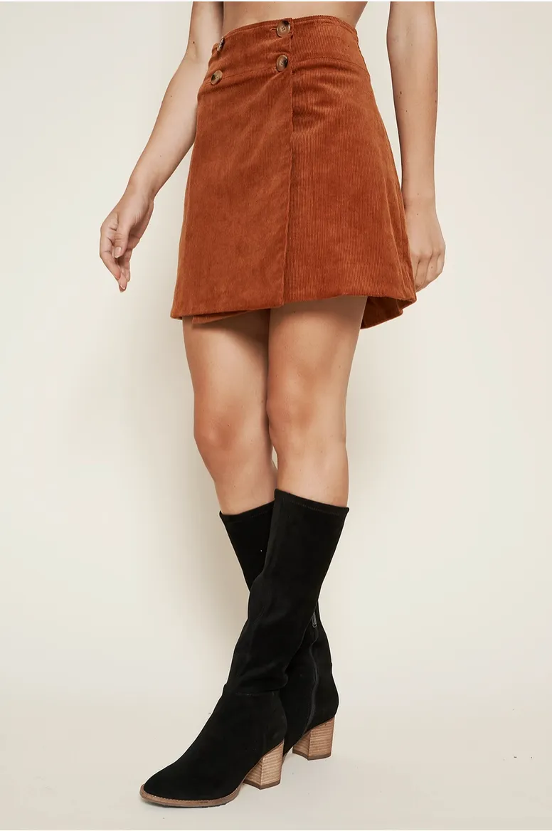 Camel High Waisted Corduroy Skirt