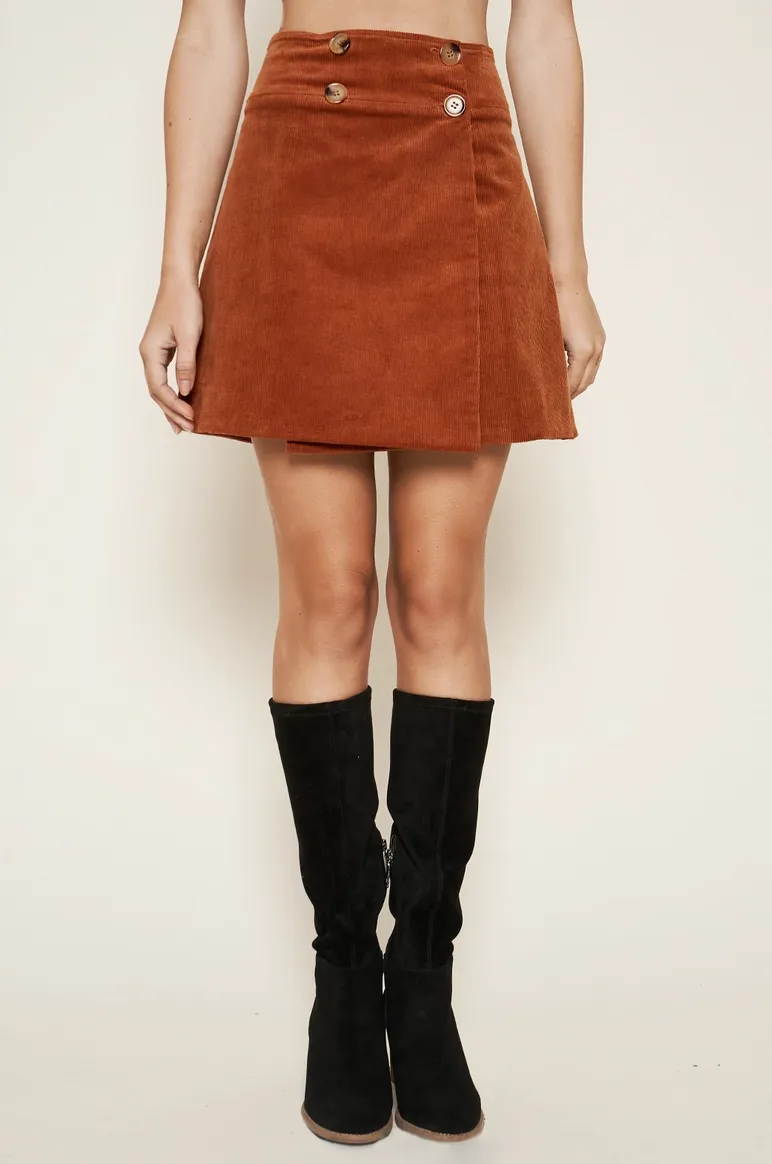 Camel High Waisted Corduroy Skirt