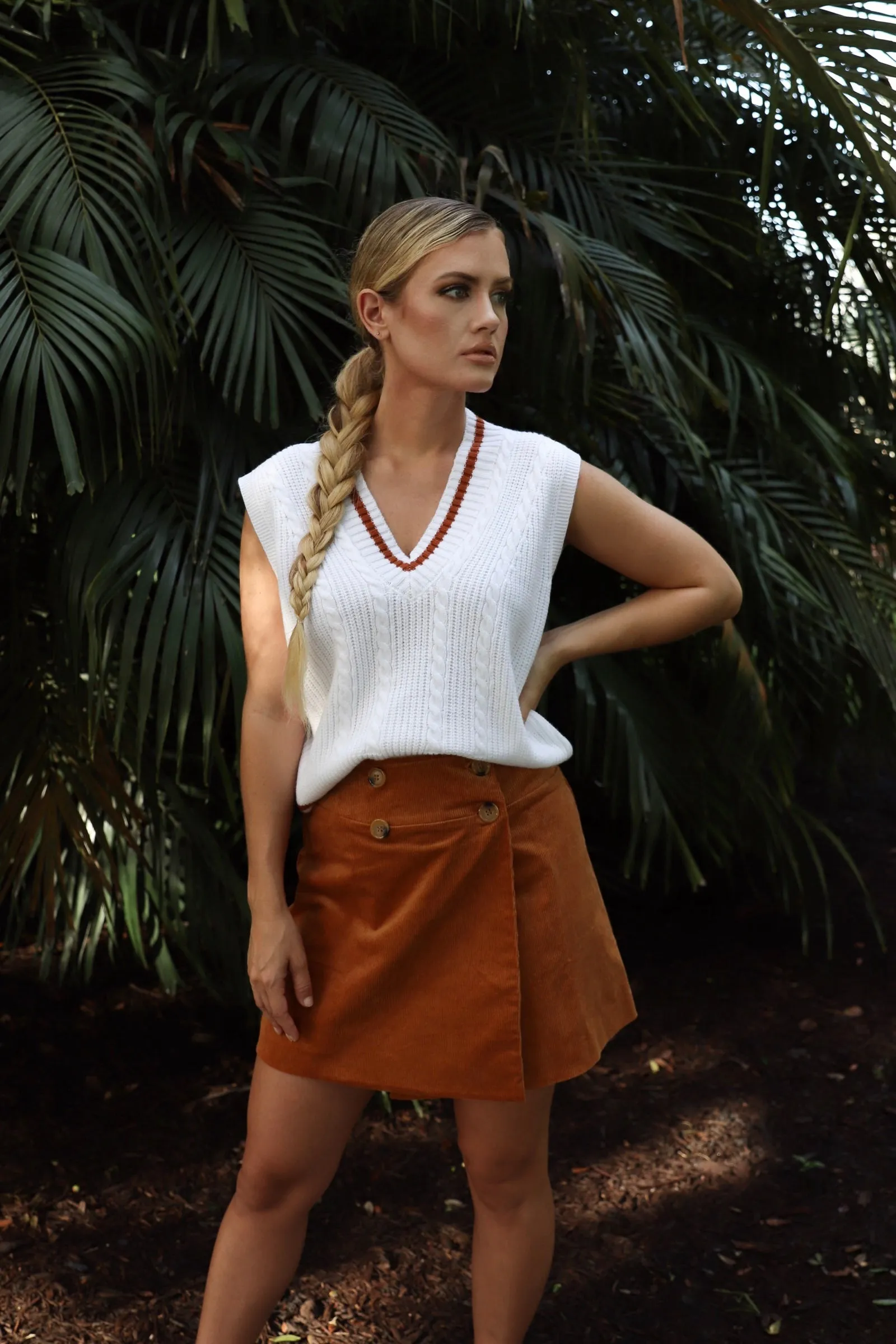 Camel High Waisted Corduroy Skirt