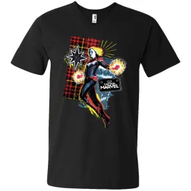 Captain Marvel Plaid Jean Patched Portrait Men V-Neck T-Shirt