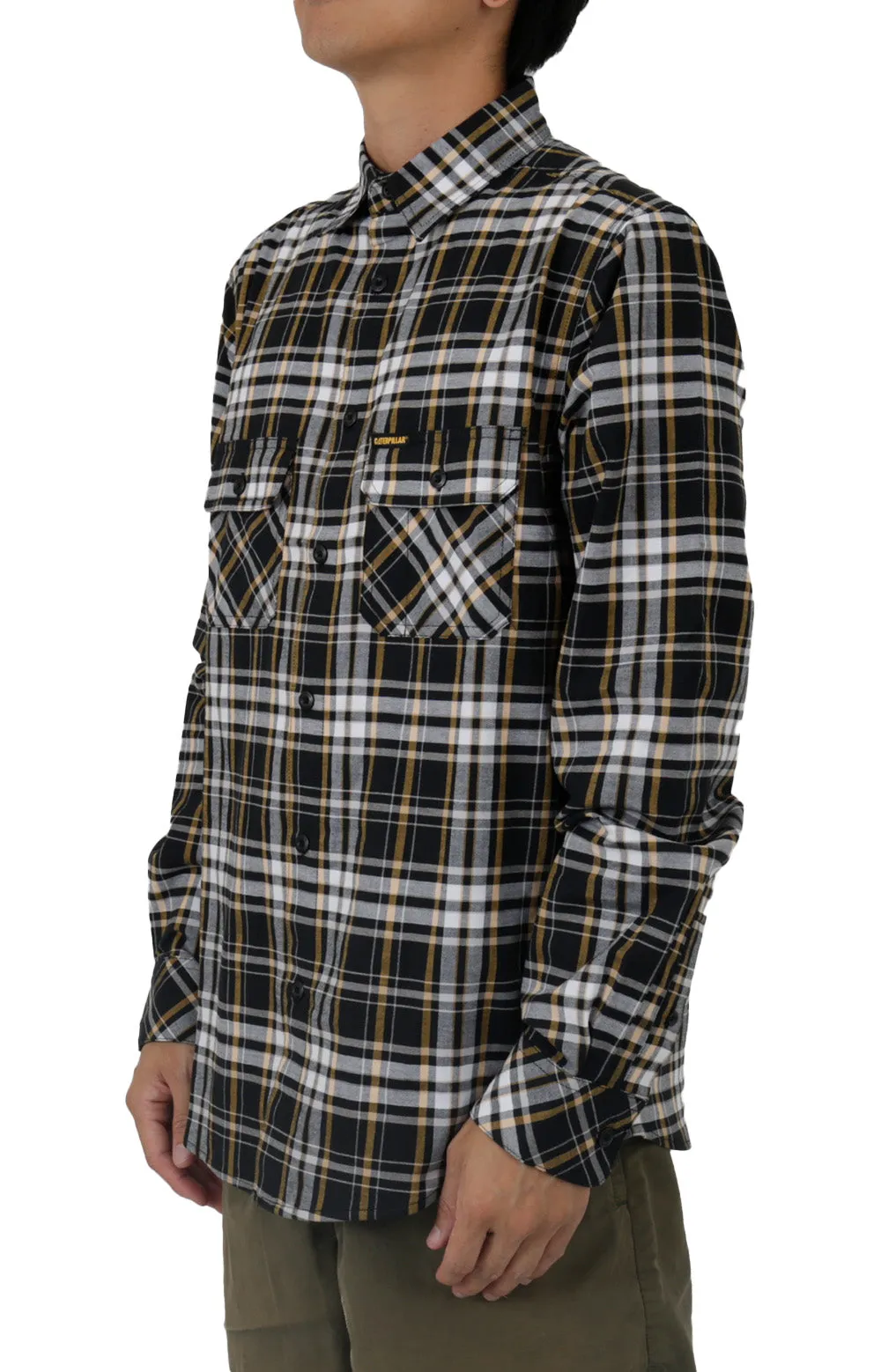 Caterpillar Long Sleeve Plaid Work Shirt - Black and Yellow