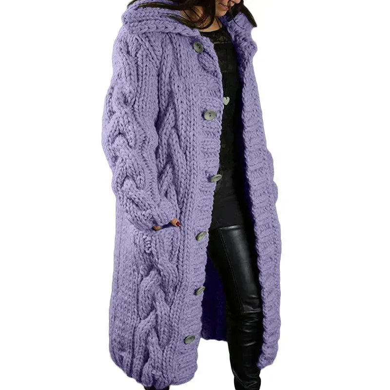 Chunky Long Knitted Hoodie winter Long Cardigan  sweater Jacket women