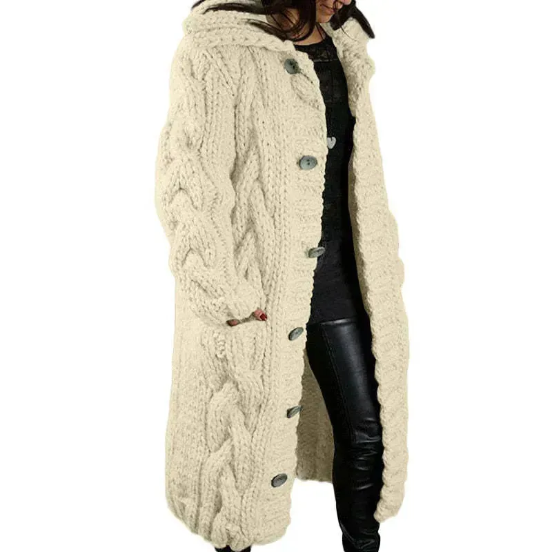 Chunky Long Knitted Hoodie winter Long Cardigan  sweater Jacket women