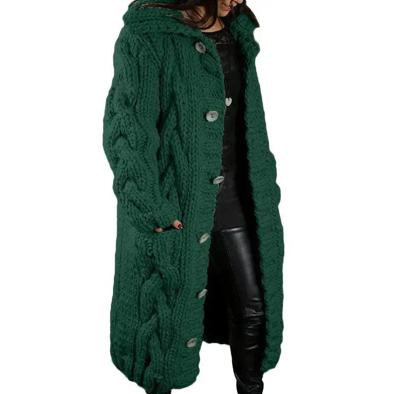 Chunky Long Knitted Hoodie winter Long Cardigan  sweater Jacket women