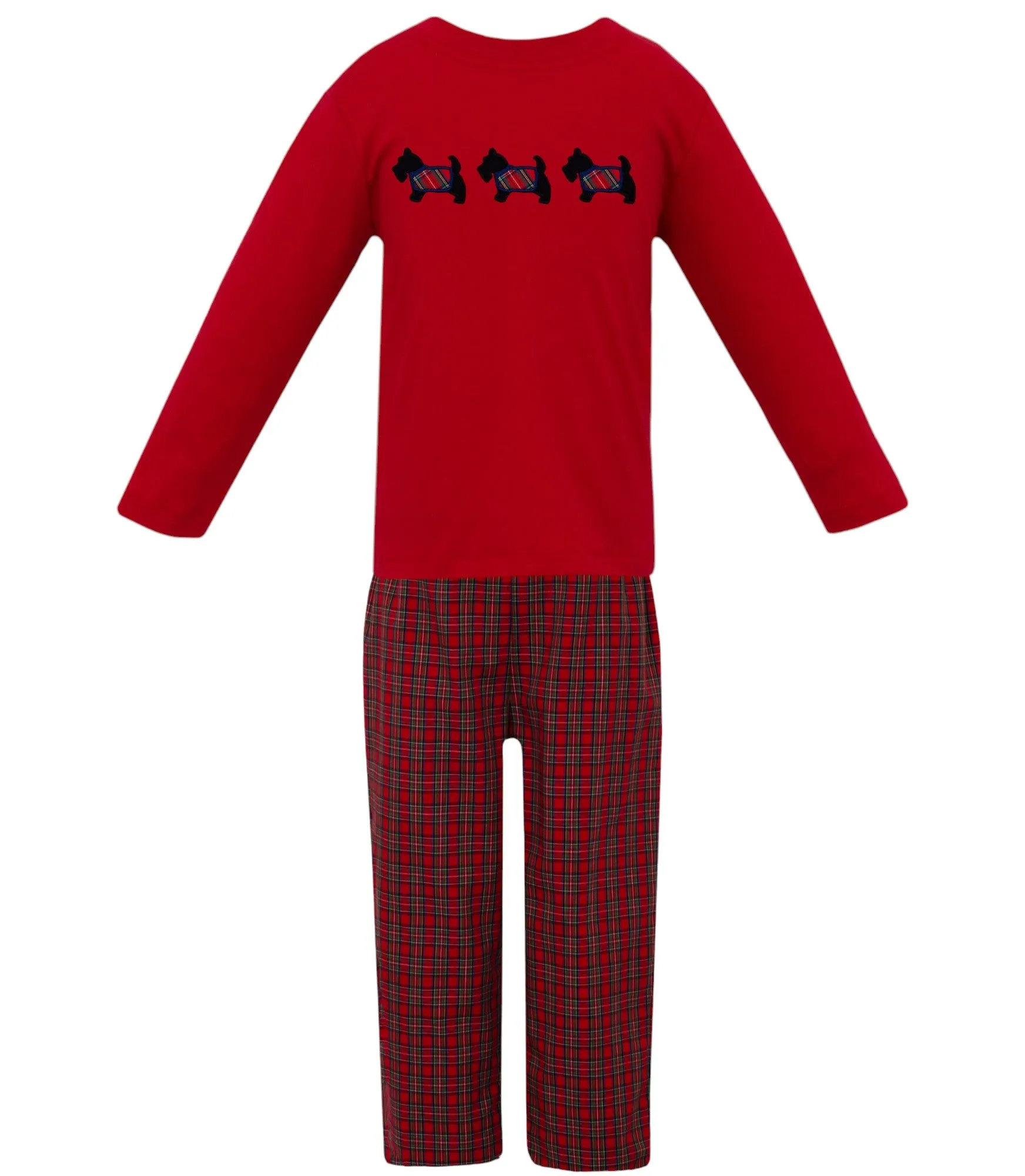 Claire & Charlie Plaid Scottie Boy's Red Knit Boy's T-Shirt L/S & Plaid Scottie Boy's Pants 5026/PB/P-CH24 5110