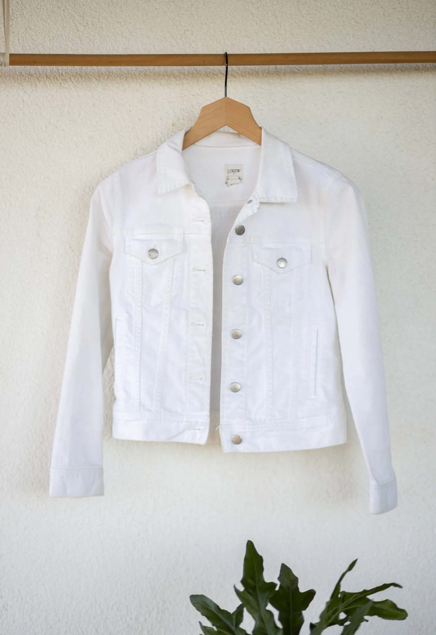 Classic Denim Jacket in White with Vintage Huipil