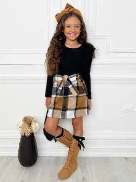 Classic Plaid Ruffled Top and Brushed Fleece Skirt Set