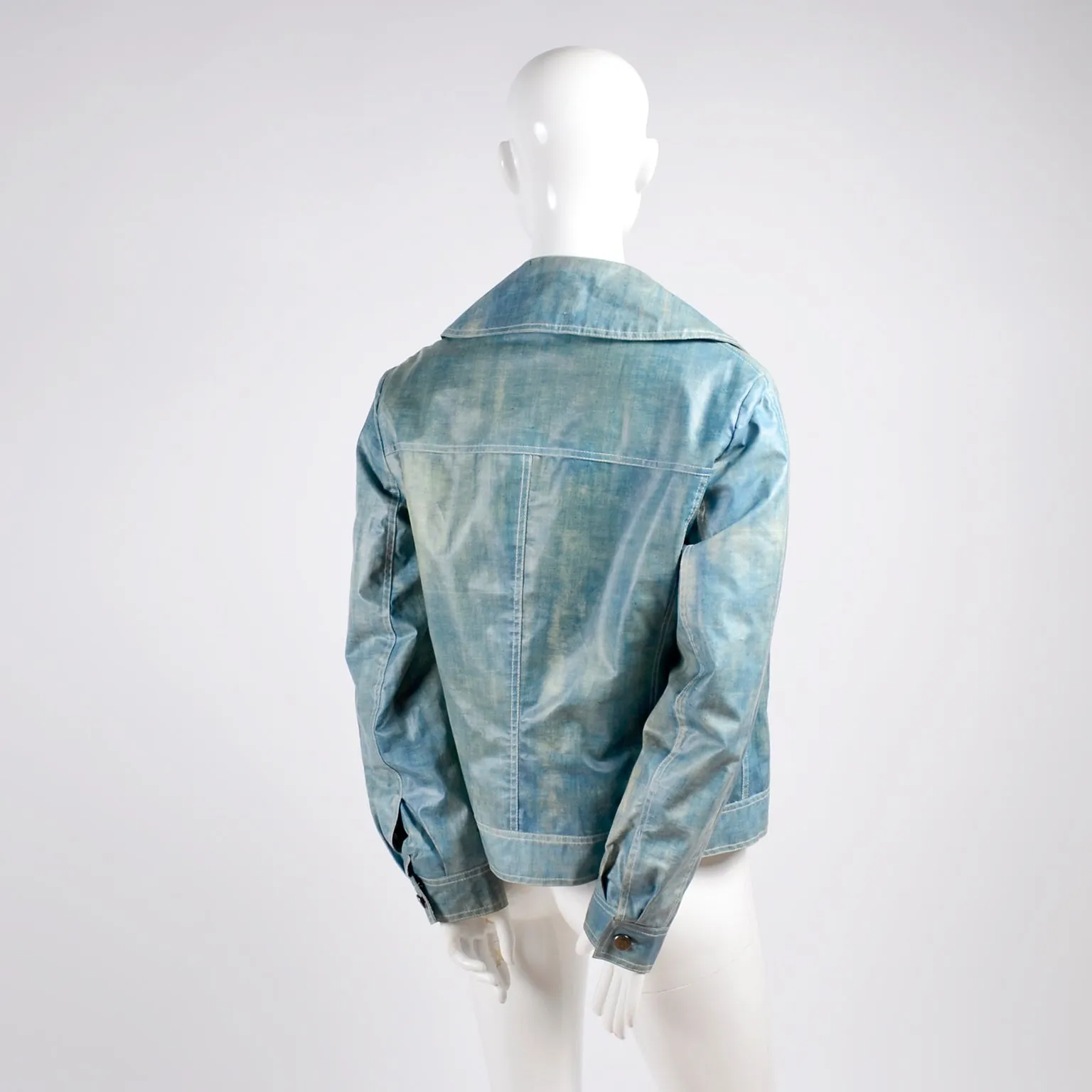 Coated Vintage Denim Jacket W/ White Rabbit Fur Lining Eclair Zipper