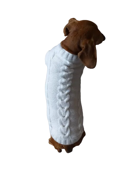 Dachshund Clothing: White Party Sweater, White Dachshund or Small Dog Sweater