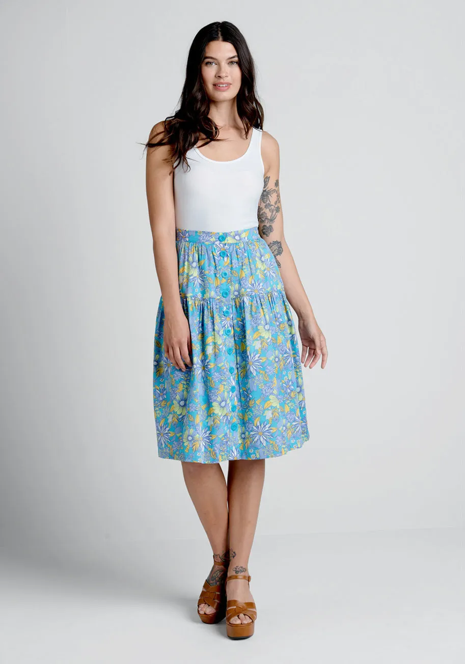 Daisies At Nightfall Tiered Midi Skirt