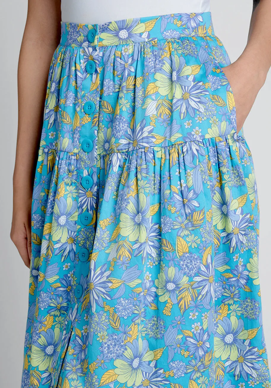 Daisies At Nightfall Tiered Midi Skirt