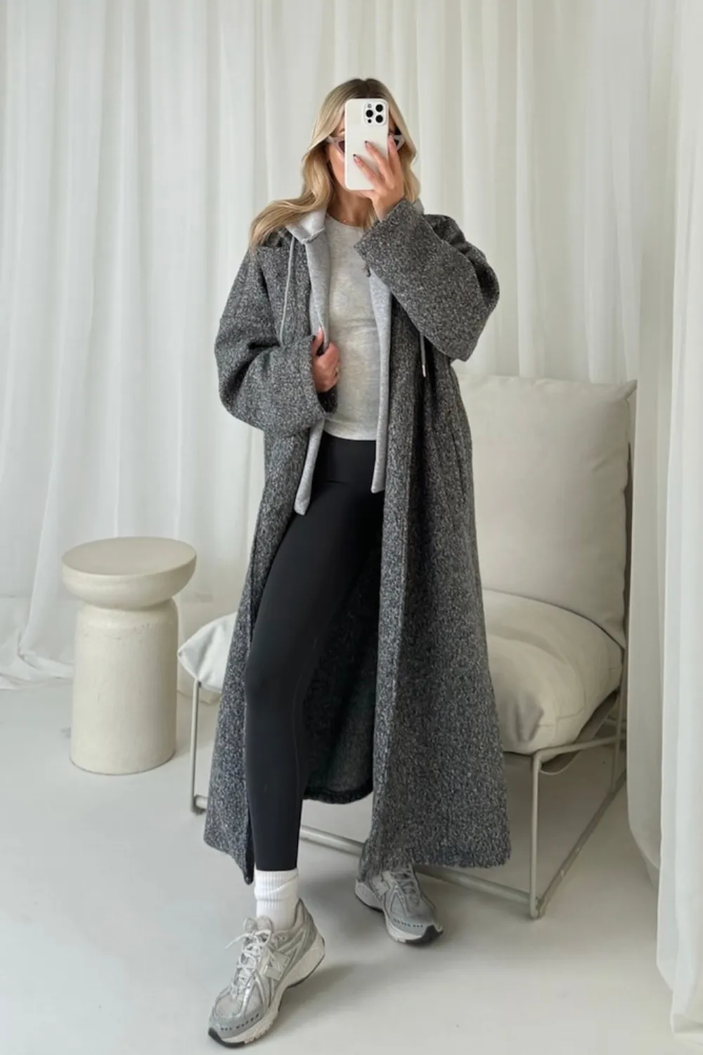 Demi grey hooded longline coat