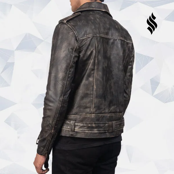 Distressed Brown Leather Biker Jacket Allaric Alley