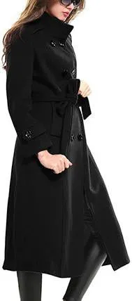 Double-Breasted Belted Wool Coat, Black